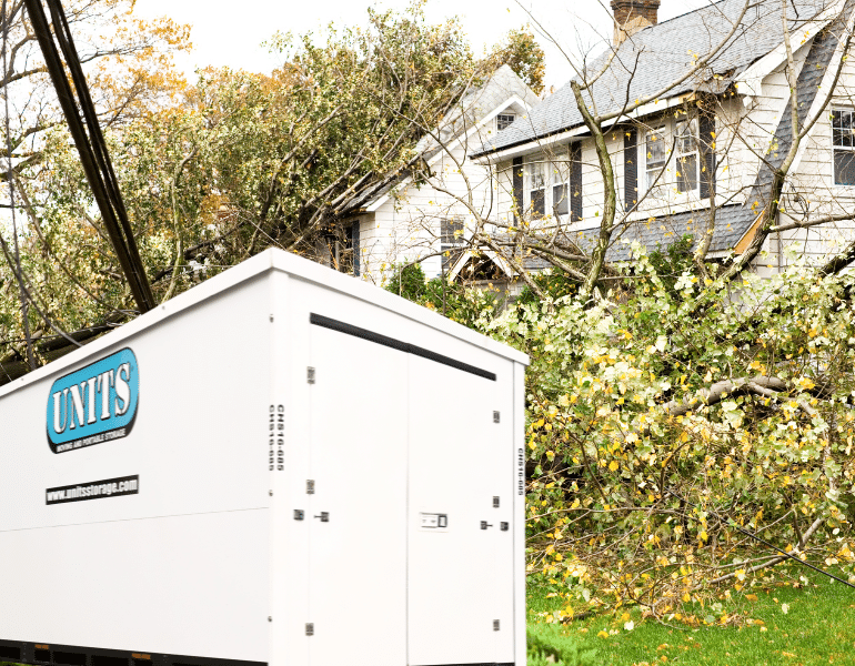 UNITS container in front of house