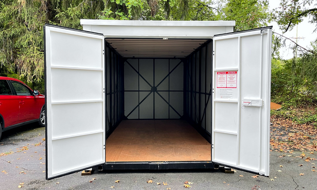 Units moving and portable storage container with its doors open in central NJ