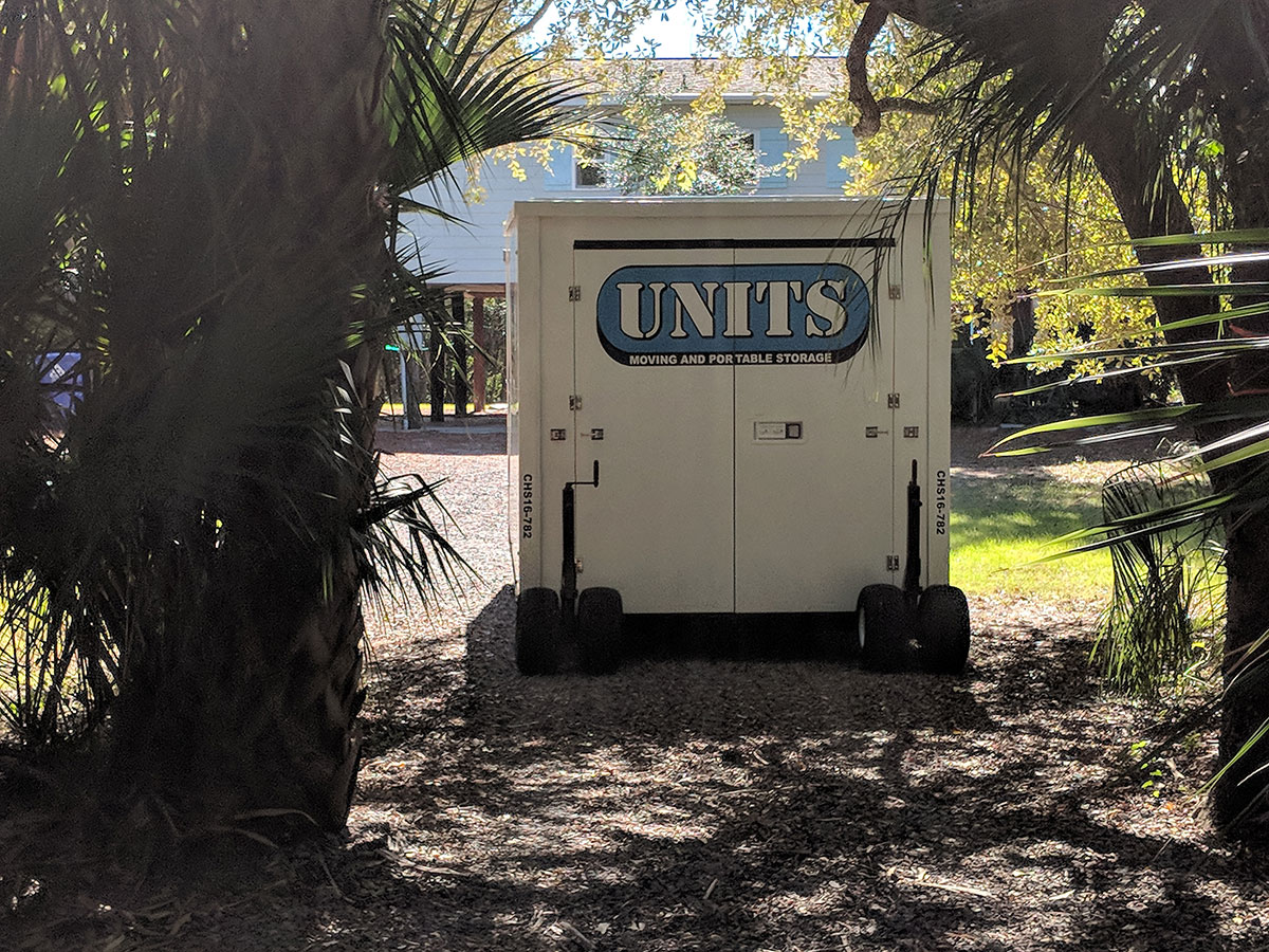 UNITS Moving and Portable Storage of Charlotte Container amongst trees.