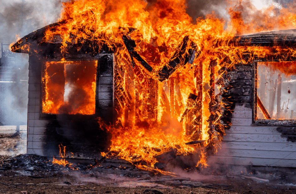 A fire going on at a house.