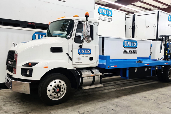 UNITS Moving and Portable Storage of Cincinnati containers on the back of a UNITS truck.