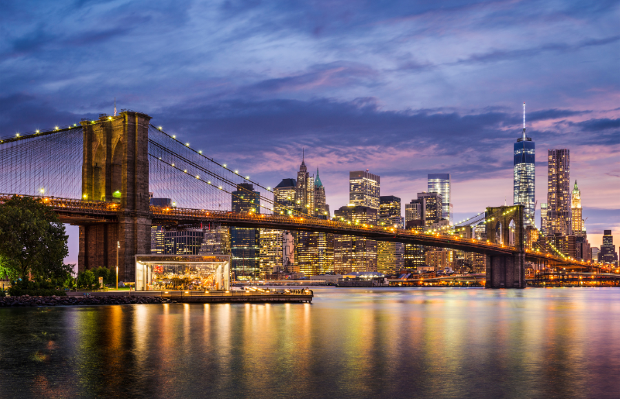 Long distance shot of a city at night.