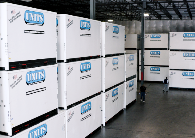 UNITS Moving and Portable Storage of Cincinnati containers in a warehouse.