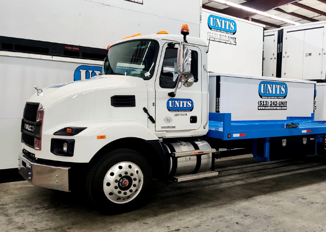 UNITS Moving and Portable Storage of Cincinnati containers on the back of a UNITS truck.