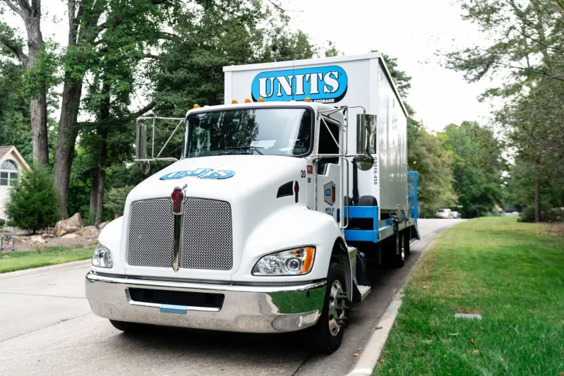 UNITS Moving and Portable Storage container on the back of a UNITS truck.