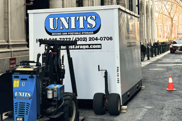 UNITS of Greater Philadelphia and Delaware Container being transported by a ROBO-UNIT on Jewlers' Row District in Philadelphia.