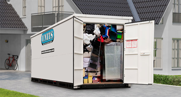 A Units of Houston Gulf Coast container packed with items.