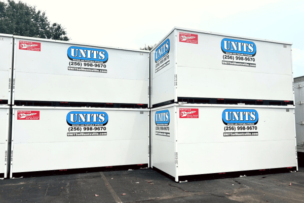 Storage UNITS stacked outside in Huntsville Alabama