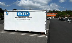 UNITS storage container in the parking lot for business storage