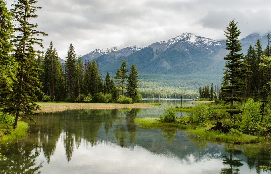 Mountains overlooking a lake.