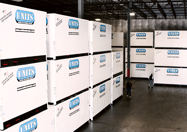 UNITS Moving and Portable Storage containers in a warehouse.