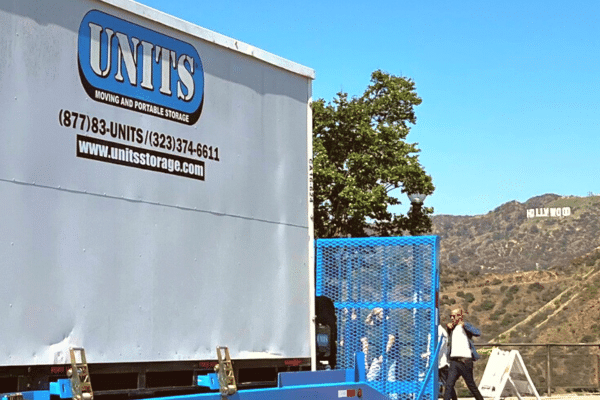 UNITS Moving and Portable Storage container with the Hollywood sign in the distant background.