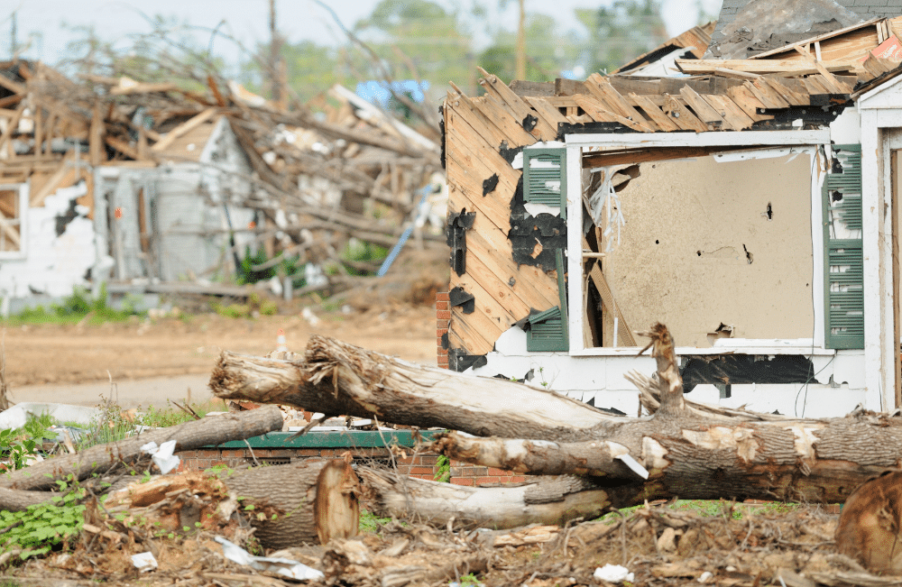 A house after being hit by a tornado.