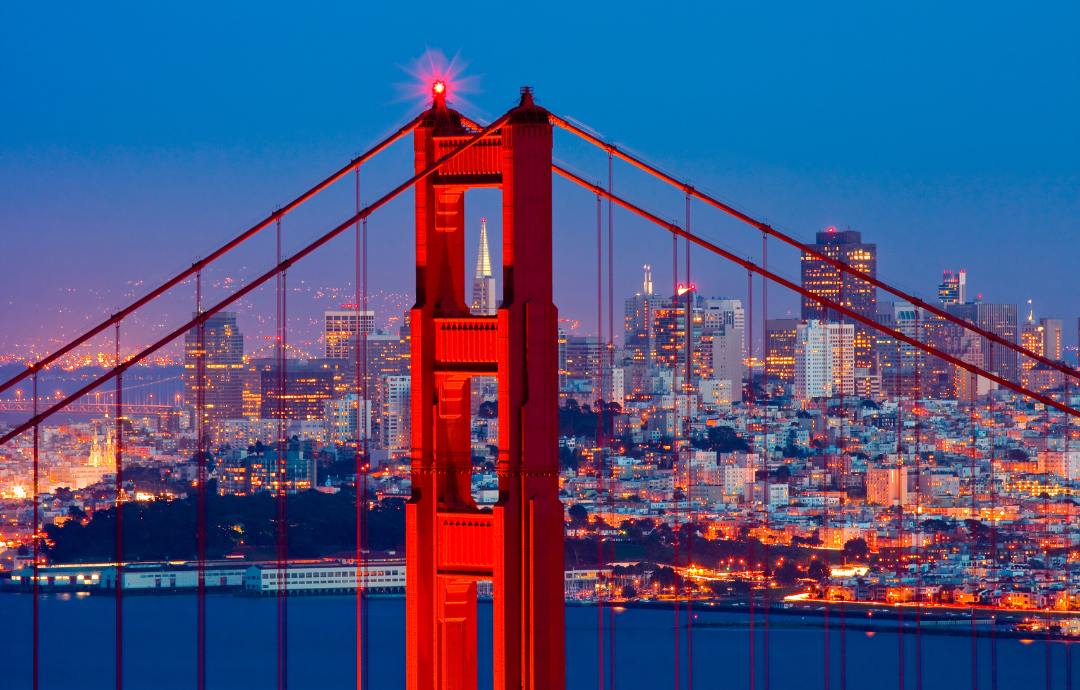 A bridge overlooking a city.