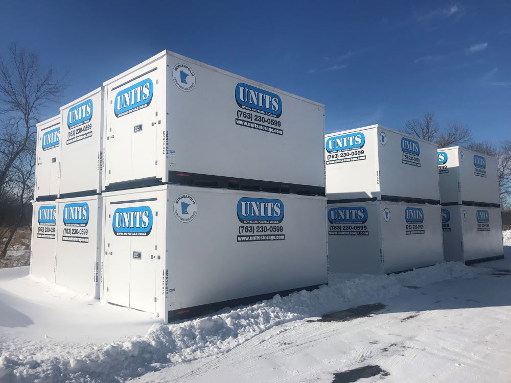 Units of Minneapolis containers stacked outside