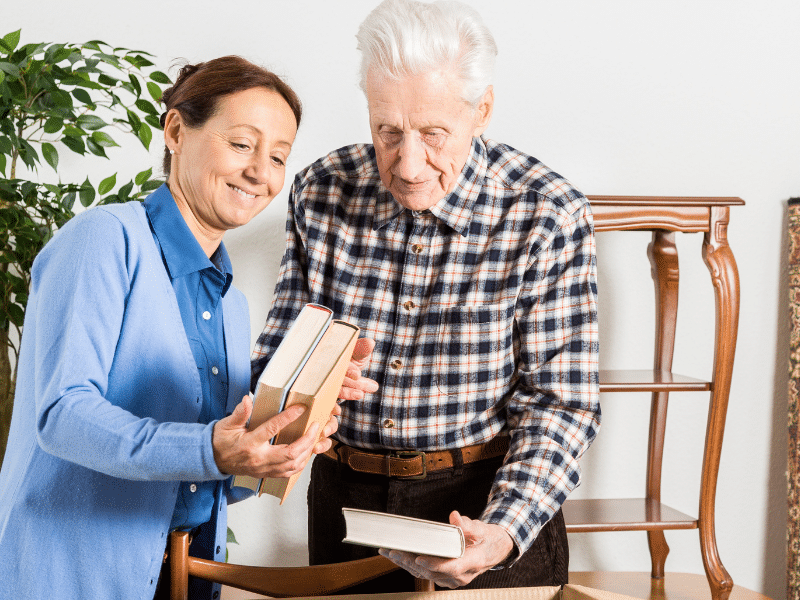 Senior working to declutter home