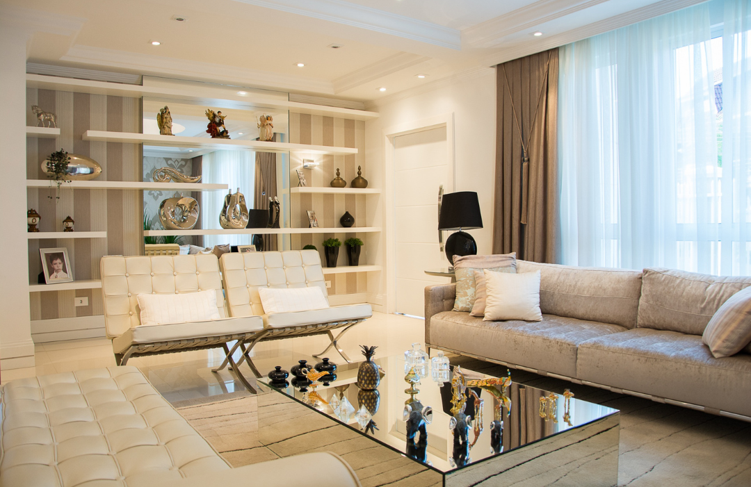 An organized and clean living room.