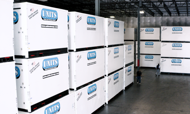 Units of North Shore containers stacked in a warehouse.