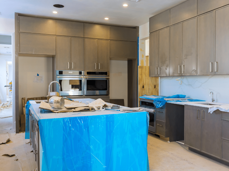 A kitchen getting remodeled.