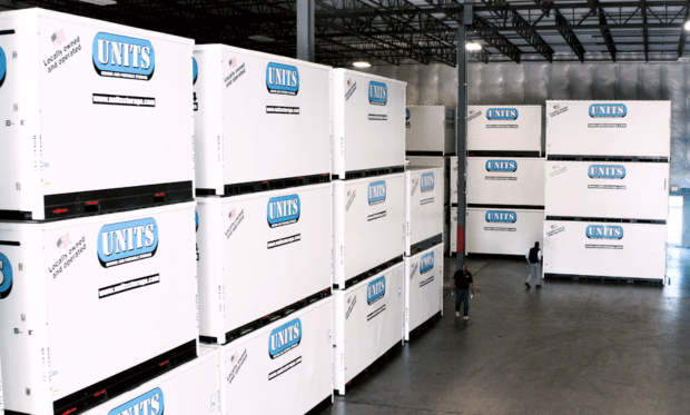 UNITS Moving and Portable Storage containers in a warehouse.