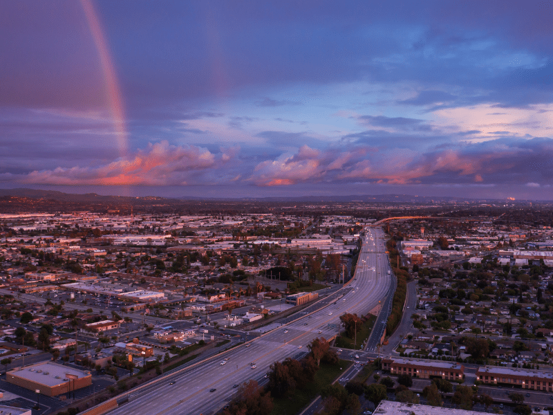 Drone shot of Orange County.