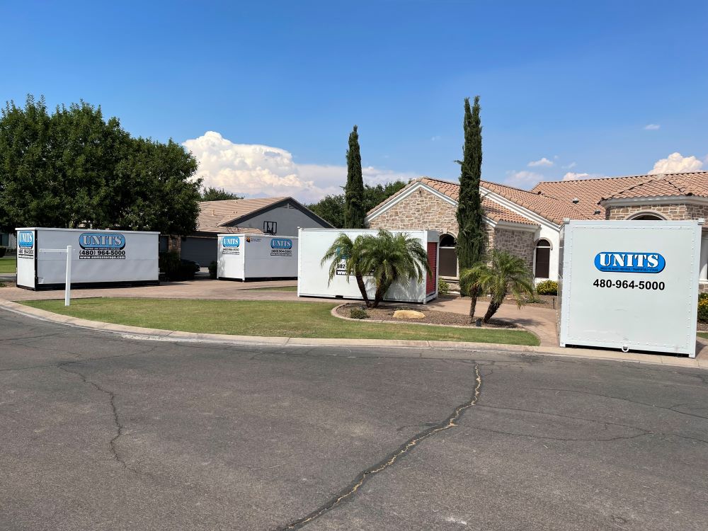 UNITS Moving and Portable Storage of Phoenix containers in front of a house.