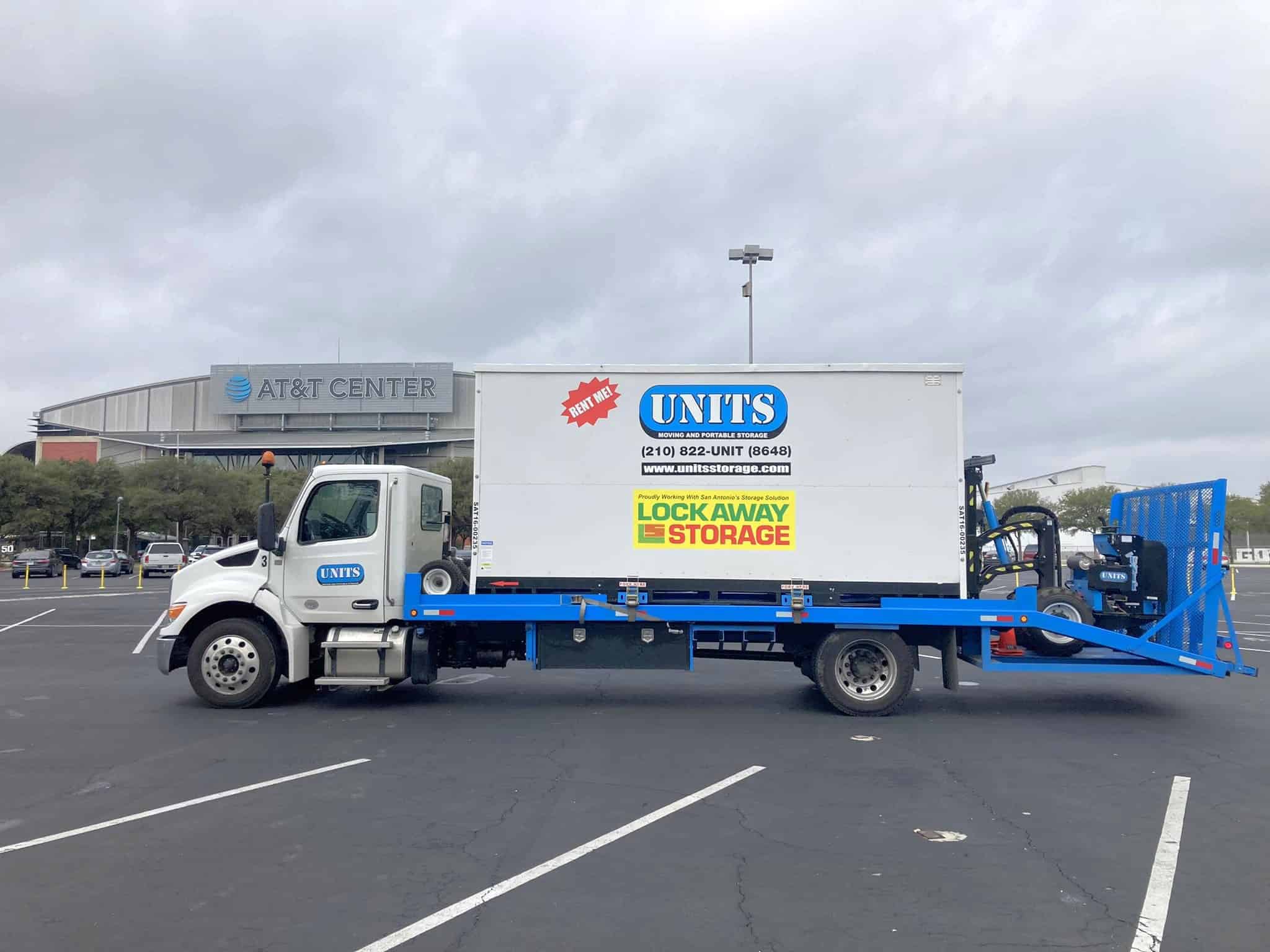 UNITS Moving and Portable Storage of San Antonio container on the back of a truck.