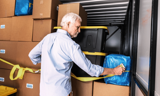 Man packing UNITS portable storage container in San Antonio, Texas