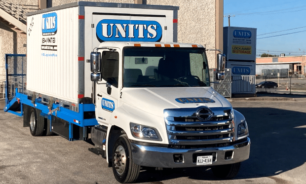 UNITS Moving and Portable Storage container on the back of a UNITS truck.