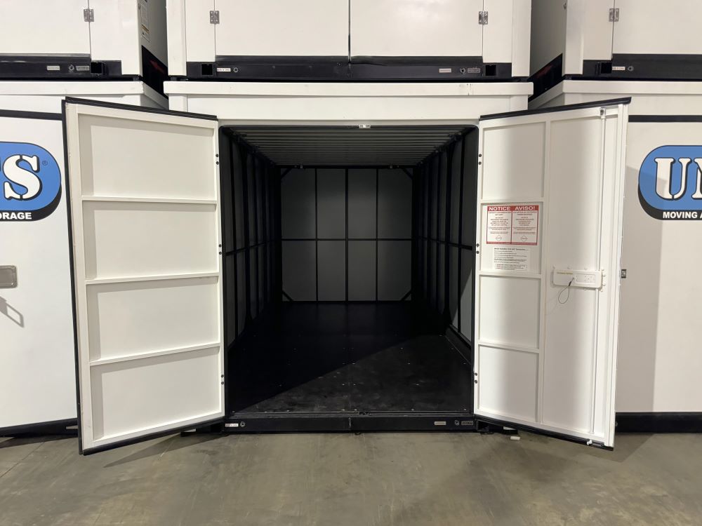 open portable storage container in warehouse